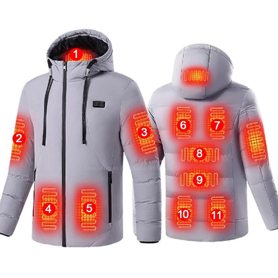 Men's and Women's Electric Heated Jacket with USB Heating Technology - 11 Heating zones